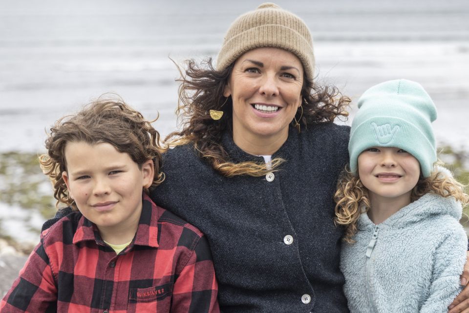 Aoife Porter with her two children, Oisin and Saorla pictured in Strandhill. Pics: Donal Hackett