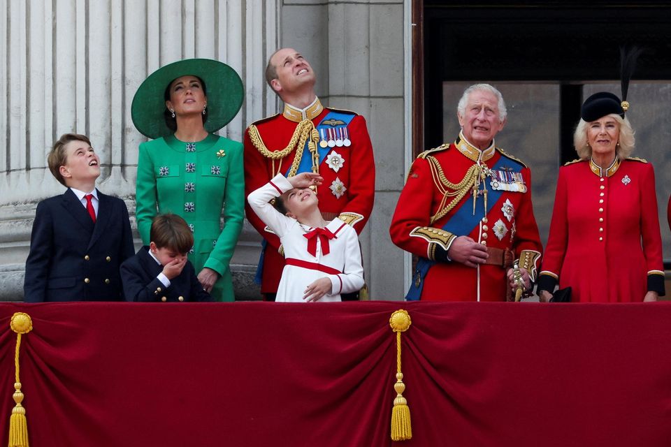 Britain's King Charles, Queen Camilla, Prince William, Catherine, Princess of Wales, Prince George, Princess Charlotte and Prince Louis appear on the balcony of Buckingham Palace. Photo: REUTERS/Toby Melville