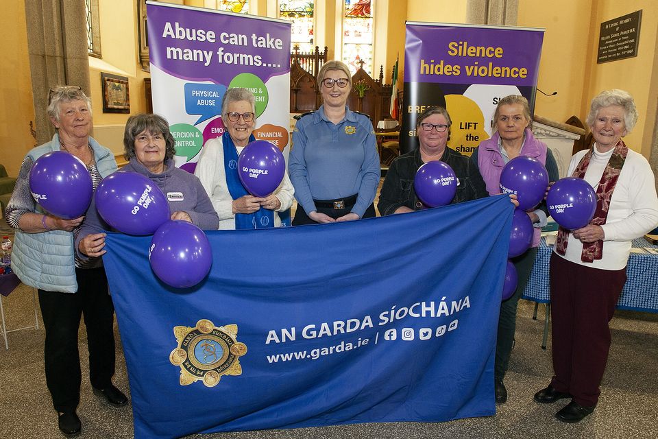Pictured at the Go Purple Day in Christ Church, Gorey on Saturday were Eileen Poole, Cecily Jones, Naomi Cesanson, Garda Carol Byrne (Community Policing Gorey), Lesley Bayley, Valarie Power, Dorothy Stedmond. Pic: Jim Campbell