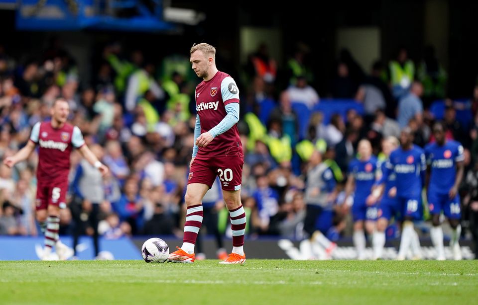 Jarrod Bowen shows his dejection on a frustrating day for West Ham at Stamford Bridge (Zac Goodwin/PA)
