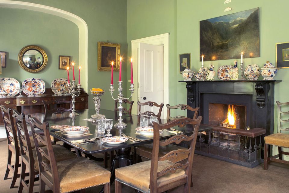 The dining room can seat up to 20 people and is available for private dinner parties. The portraits are all Aisling’s husband Robert’s family.