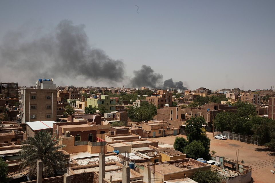 Smoke is seen in Khartoum, Sudan, Saturday, April 22, 2023 (AP Photo/Marwan Ali)
