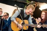 thumbnail: 13/09/2013. Pictured is Oscar winner and renowned musician Glen Hansard performing the Frames 'Fake' with  St Tiernan's Community School rock band, Dundrum to celebrate the school's first Green Flag from An Taisce. Photo: El Keegan