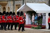 thumbnail: From left;  Sabina Higgins, Queen Elizabeth, President Higgins and Prince Philip watch a ceremonial welcome at Windsor Castle