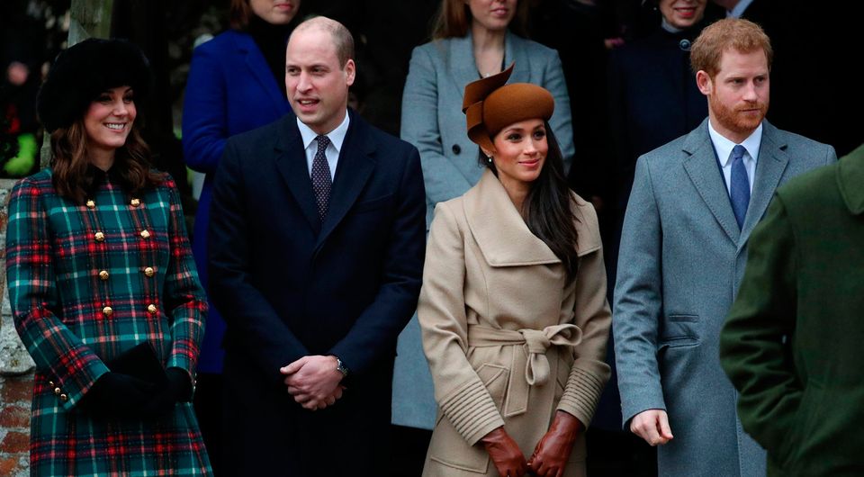 Britain's Catherine, Duchess of Cambridge, Prince William, Duke of Cambridge, Meghan Markle and Prince Harry leave St Mary Magdalene's church after the Royal Family's Christmas Day service on the Sandringham estate in eastern England, Britain, December 25, 2017. REUTERS/Hannah McKay