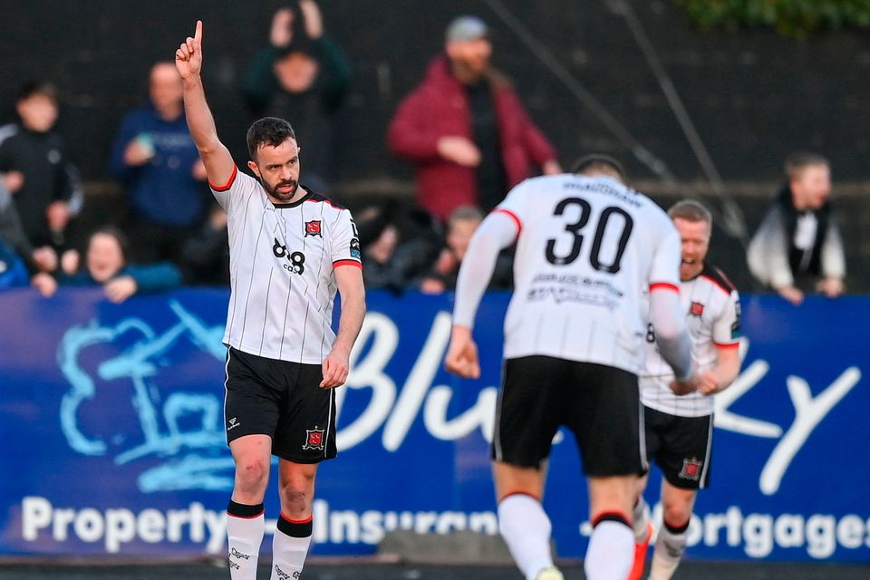Robbie Benson of Dundalk celebrates after scoring his side's second goal during the SSE Airtricity Premier Division match against Bohemians at Oriel Park in Dundalk, Louth. Photo by Stephen McCarthy/Sportsfile