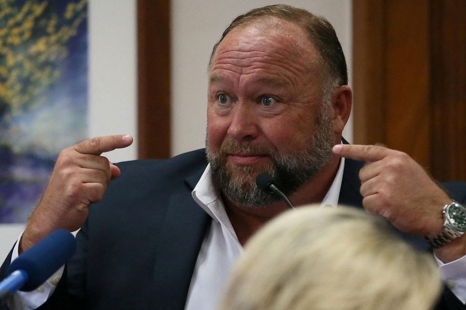 Alex Jones at the Travis County Courthouse during his defamation trial in Austin. Photo: Briana Sanchez/Reuters
