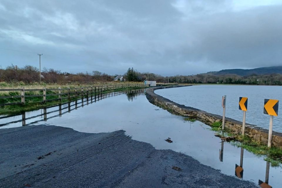 The flooded road at Gibraltar on Thursday morning. Pic: Sligo County Council.