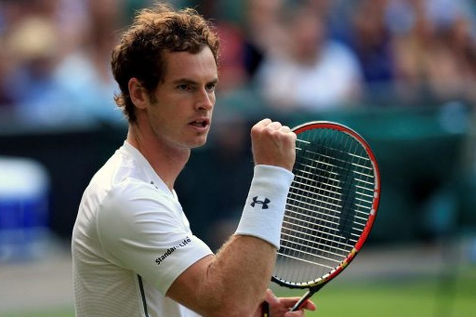 Andy Murray celebrates during his match against Andreas Seppi during day Six of the Wimbledon Championships at the All England Lawn Tennis and Croquet Club, Wimbledon. PRESS ASSOCIATION Photo. Picture date: Saturday July 4, 2015.  See PA Story TENNIS Wimbledon. Photo credit should read: Jonathan Brady/PA Wire. RESTRICTIONS: Editorial use only. No commercial use without prior written consent of the AELTC. Still image use only - no moving images to emulate broadcast. No superimposing or removal of sponsor/ad logos. Call +44 (0)1158 447447 for further information.