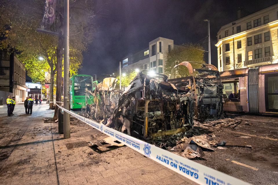 Some of the damage left by unprecedented rioting on the streets of Dublin on November 23.  Some frontline workers say attacks have become a ‘normal’ part of their work. Photo: Mark Condren.