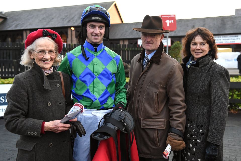 Three generation of the Mullins family (l-r) Maureen Mullins, Patrick Mullins, trainer Willie Mullins and Jackie Mullins at Punchestown Racecourse. Photo: Sportsfile