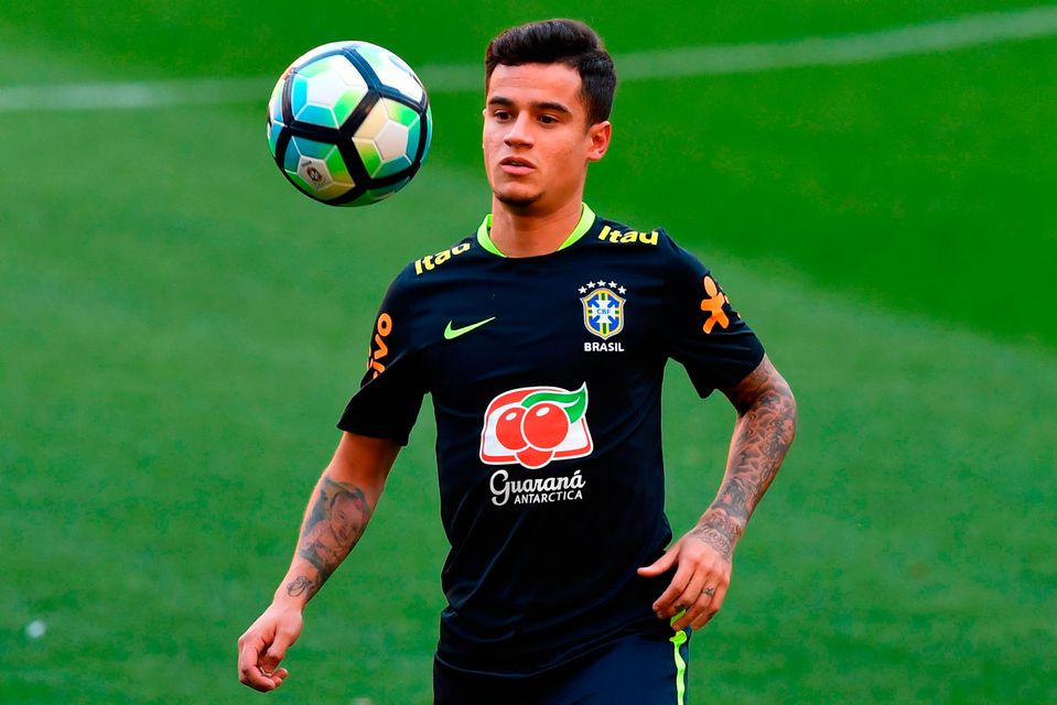 Philippe Coutinho takes part in a Brazilian training session at the Beira Rio stadium in Porto Alegre, ahead of their 2018 FIFA Russia World Cup qualifier match against Ecuador. Photo: AFP/Getty Images