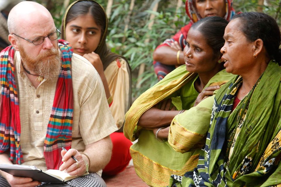 Mike Palmer getting feedback from a farmer's group in the Rangpur region of Bangladesh. Photo: Abir Abdullah