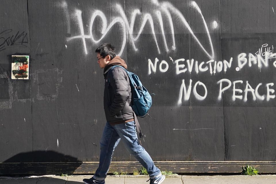 Anti-eviction graffiti in Dublin. Photo: Niall Carson/PA