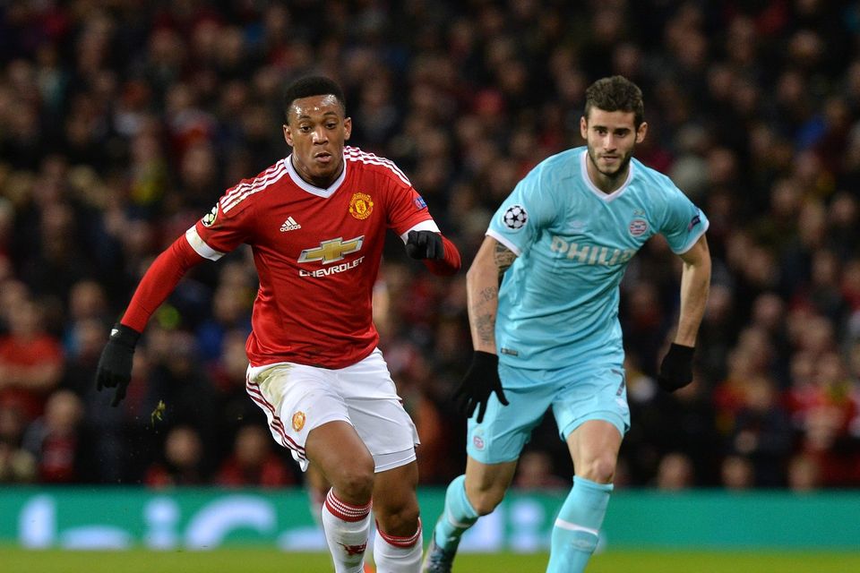 Manchester United's Anthony Martial failed to score against PSV in the Champions League on Wednesday.