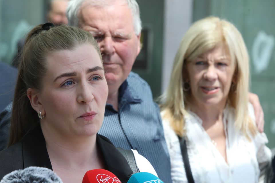 Rebecca Hall speaks to the media after Owen Maughan (22) was convicted of murdering Christopher Hall (Photo: Collins Court)