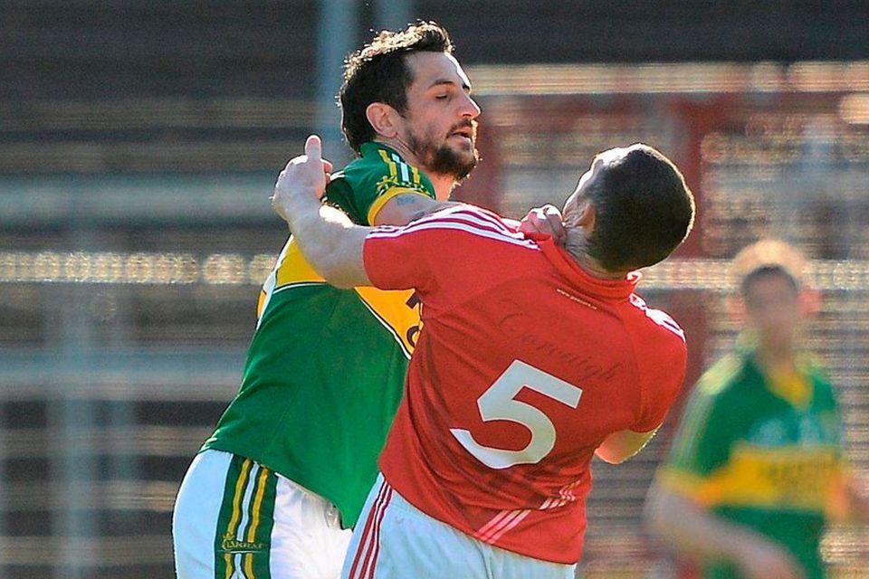 Kerry’s Paul Gavlin grapples with Cork’s Noel O’Leary during a league game at Páirc Uí Chaoimh in 2012. Photo: Stephen McCarthy/SPORTSFILE