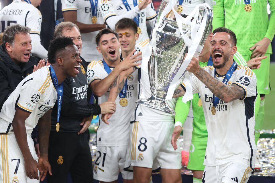 Joselu lifts the European Cup after Real Madrid's win in the 2024 Champions League Final
