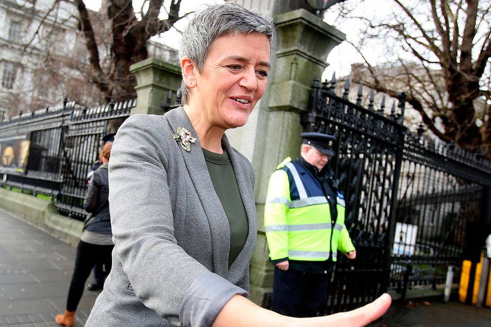 EU Competition Commissioner Margrethe Vestager at Leinster House yesterday. Photo: Tom Burke