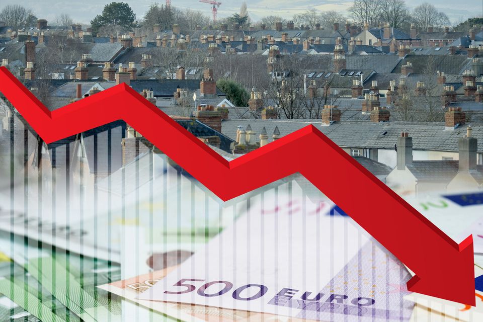 Composite image to illustrate fall in house prices. Background photo: Artur Widak/NurPhoto via Getty Images