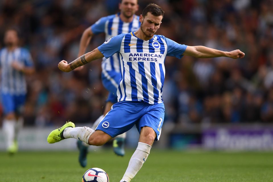 Pascal Gross pulls the trigger for his second goal against West Brom