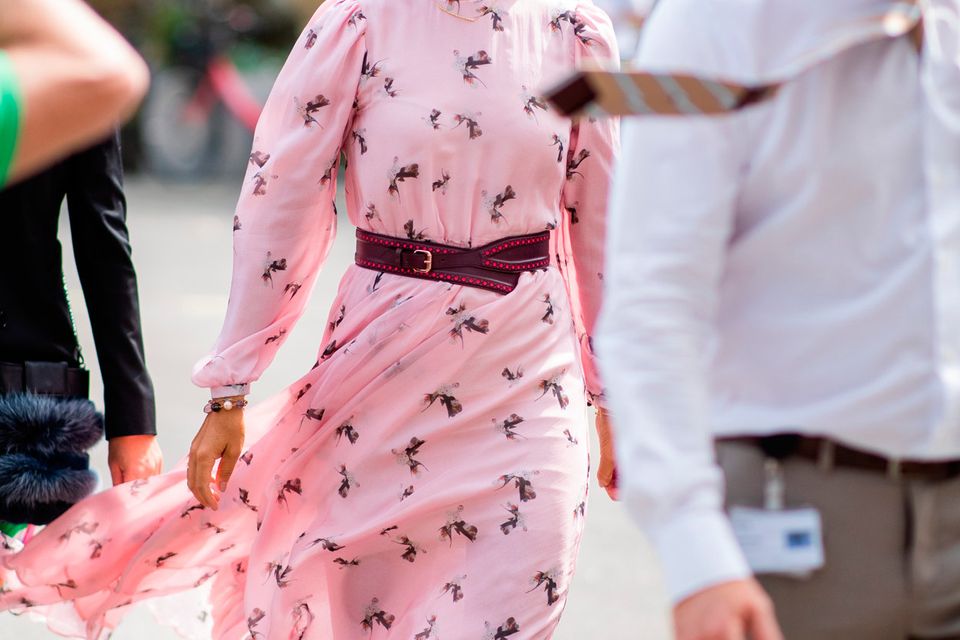 Emili Sindlev outside Ganni wearing brown leather skirt, orange and News  Photo - Getty Images