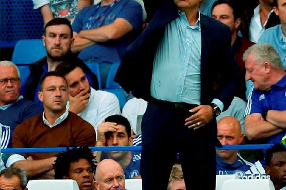 Chelsea's Portuguese manager Jose Mourinho gestures during the English Premier League football match