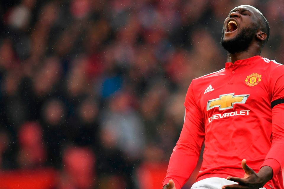 Romelu Lukaku shows his frustration during Manchester United’s victory over Huddersfield. Photo: Getty Images