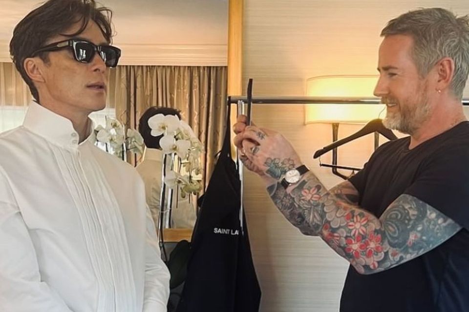 Cillian Murphy and friend and stylist Gareth Bromell preparing for the Oscars