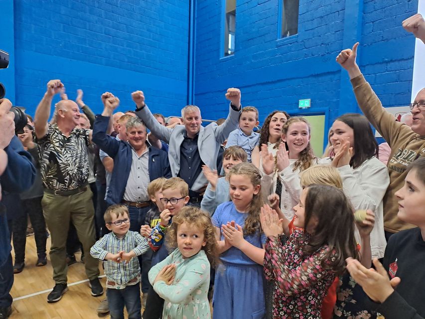 Andrew Reddington with his family and supporters the moment he heard he was elected.