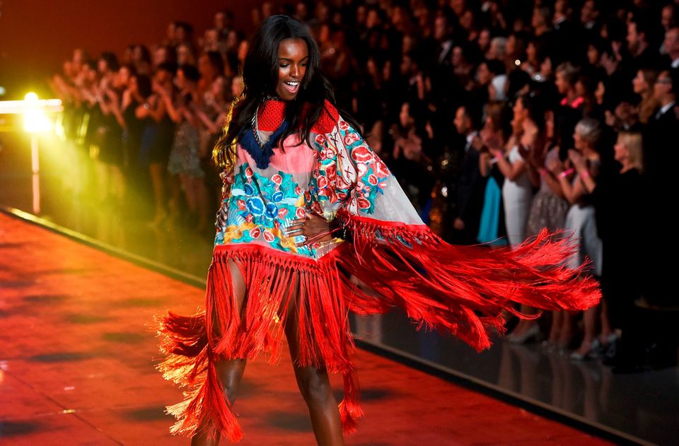 Model Leomie Anderson from Britain presents a creation during the 2015 Victoria's Secret Fashion Show