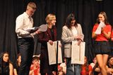 thumbnail: Ms Noelle King and Ms Liz Farrell (centre) being presented with mementos at Coláiste Eoin Hacketstown's 30th Transition Year Show.