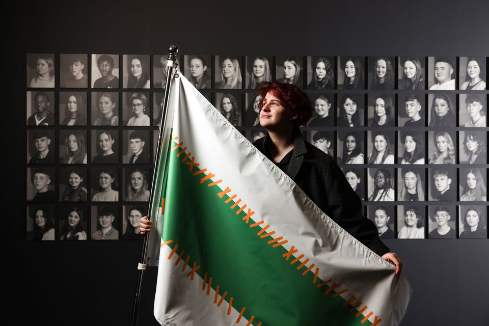 One of the flags from Haughey's collaborative multimedia show