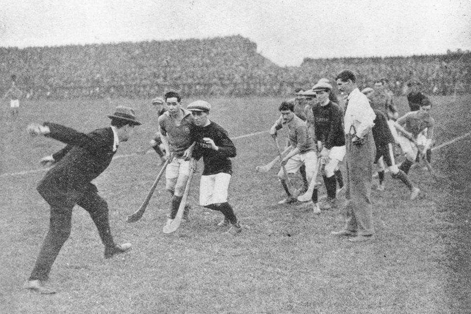 Michael Collins throws in the sliotar at Croke Park: "The idealism of equality between the sexes in a new Ireland turned out to be a fantasy. This was obvious from the formation of the GAA." Photo: Hogan/Hulton Archive/Getty Images