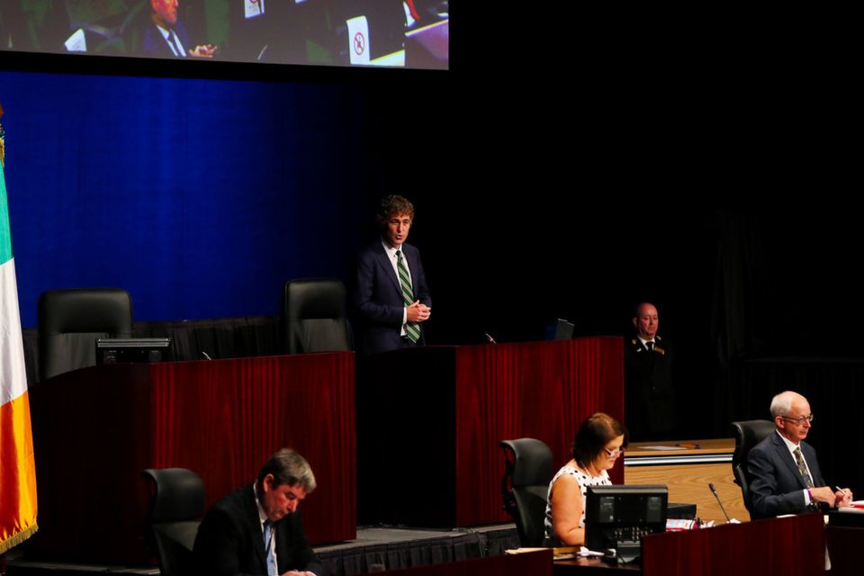 Senat or Mark Daly makes his first address as Cathaoirleach of the Seanad at the Dublin Convention Centre on Monday.