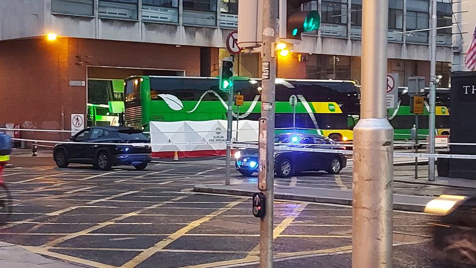 Scene of road accident outside Busáras where pedestrian died last night