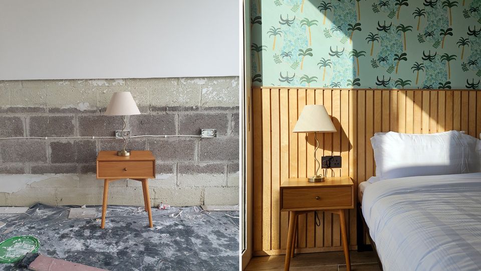 The bedrooms before and after renovation