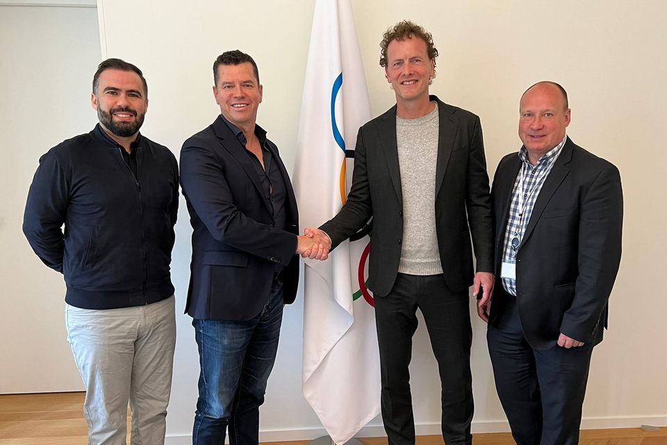 At the first meeting between World Boxing and the International Olympic Committee were (l-r) Breno Pontes, Head of Paris Boxing Unit, IOC, Kit McConnell, Sports Director IOC,
Boris van der Vorst, President World Boxing and Simon Toulson, Secretary General, World Boxing