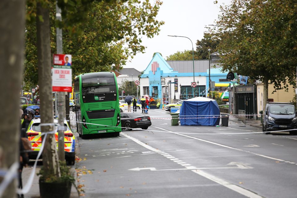 Gardaí at the scene following a fatal traffic collision at Cross Guns Bridge on Phibsboro. Photo: Collins