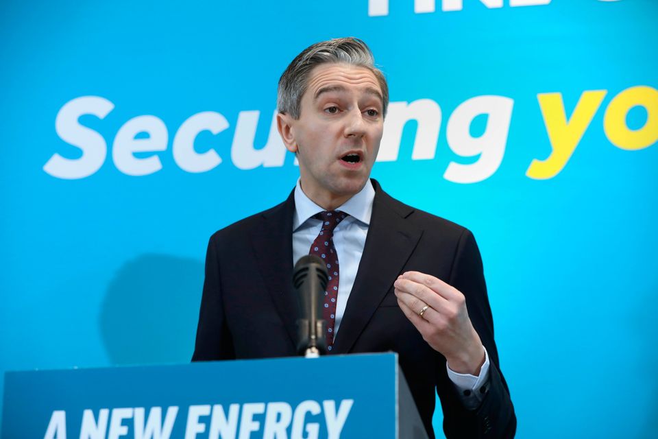 Taoiseach Simon Harris speaking at Fitzwilliam Hall in Dublin during Fine Gael's launch of its cost-cutting plan for businesses, photo: Gareth Chaney/PA Wire