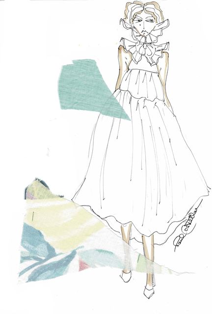 “I imagined a woman sitting outside Café de Flore, drinking her coffee, waiting for her boyfriend, looking very French," Paul Costelloe says of his latest collection. Sketch: Courtesy of Paul Costelloe