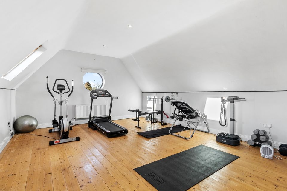 The garage has a gym on the first floor