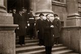 thumbnail: First Taoiseach of Eire Eamon de Valera (1882 - 1975), takes the salute on the steps of the government buildings in Dublin, after finalising the new Irish constitution