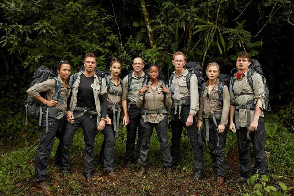 Dame Kelly Holmes, Max George, Vogue Williams, Mike Tindall, Jamelia, Laurence Fox, Emilia Fox and Tom Rosenthal, in the forthcoming ITV show Bear Grylls' Mission Survive on ITV