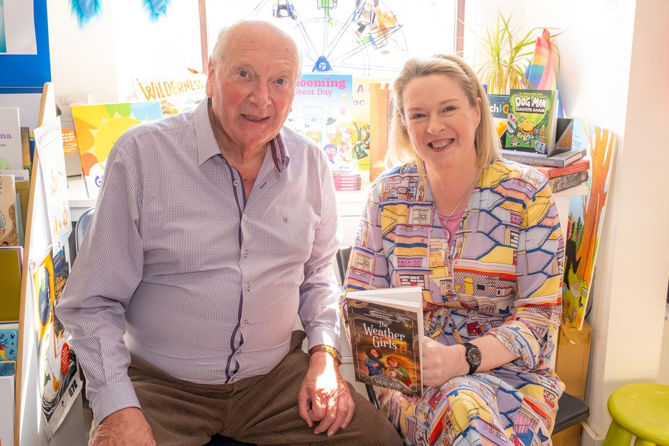 Author Sarah Webb with her dad Michael at the launch of her new book. Photo: Leigh Anderson