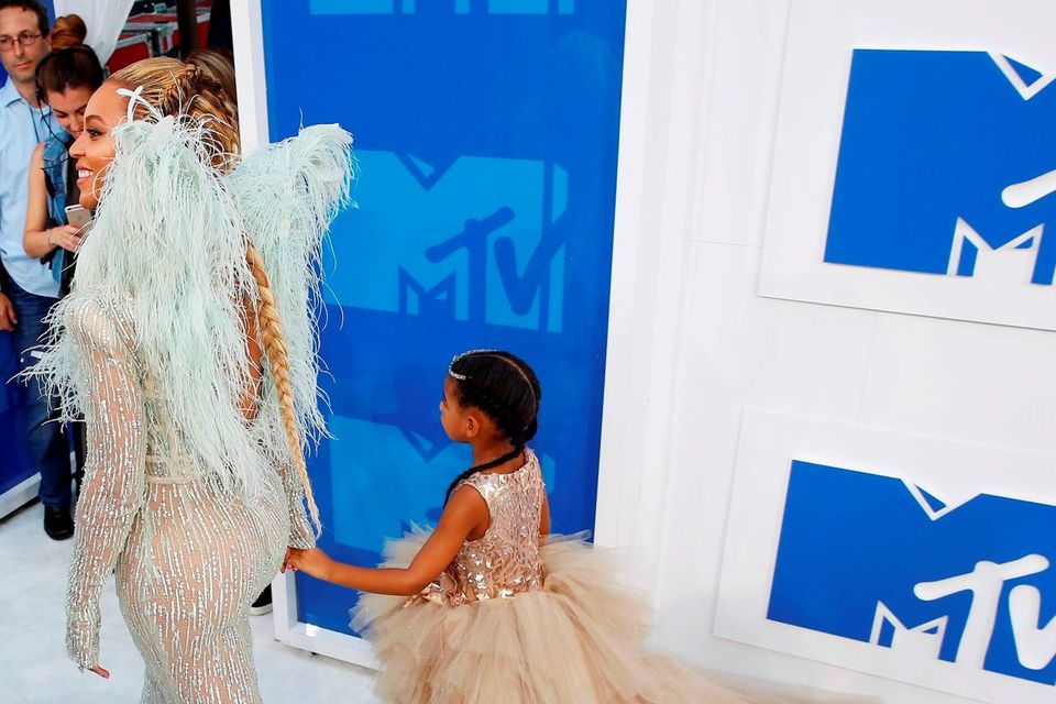 Beyonce arrives at the 2016 MTV Video Music Awards in New York with Blue Ivy.  Reuters/Lucas Jackson