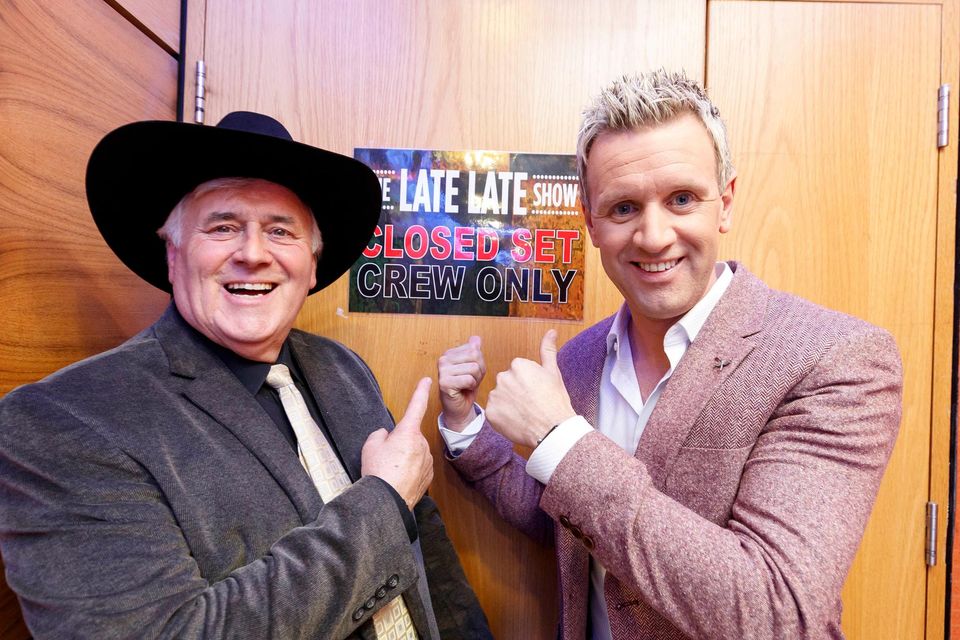 Pictured at rehearsals for RTÉ The Late Late Show Country special in 2017 were TR Dallas and Mike Denver. Picture Andres Poveda
