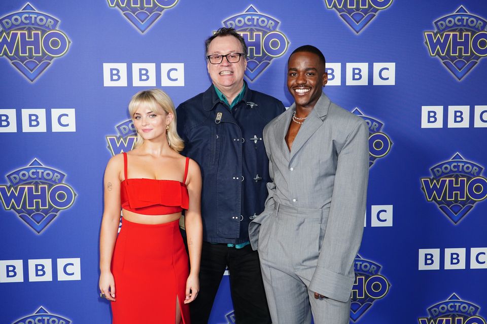 Millie Gibson, Russell T Davies and Ncuti Gatwa, arrive for the premiere of Doctor Who (Ian West/PA)