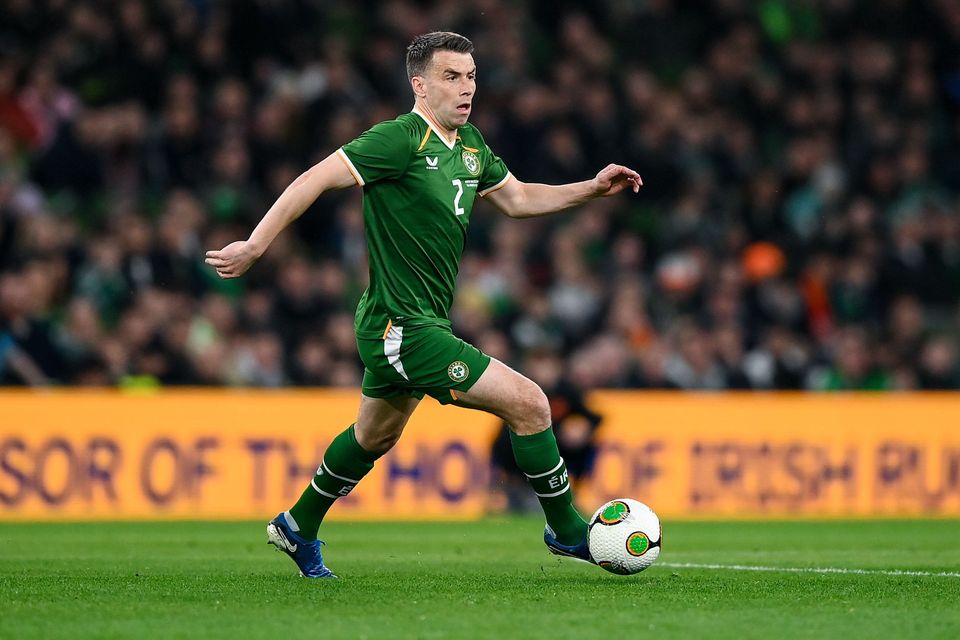 Séamus Coleman in action for Ireland during the international friendly draw with North Macedonia at Aviva Stadium last month. Photo: Stephen McCarthy/Sportsfile