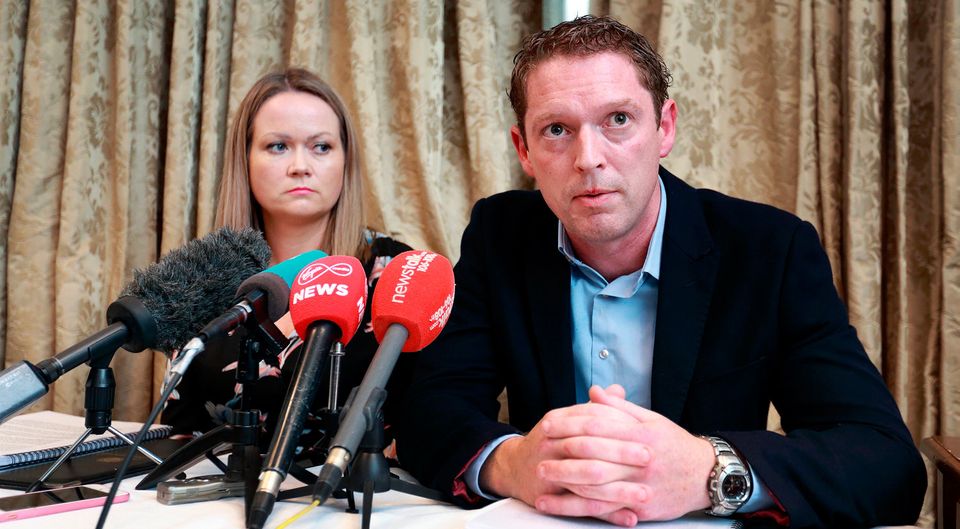 Stephen Teeap and Lorraine Walsh pictured speaking at the media briefing on Dr Gabriel Scally’s Report of the Scoping Inquiry into the CervicalCheck Screening Programme, at Buswells Hotel, Dublin. Photo: Frank McGrath